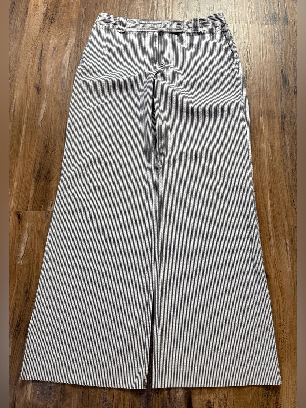 LOFT Navy Blue White Seersucker Pinstripe Women's Cotton Pants Slacks Trousers